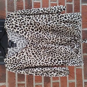 Karen Kane On Safari Tie Front Cheetah Print Top Size L (1505)